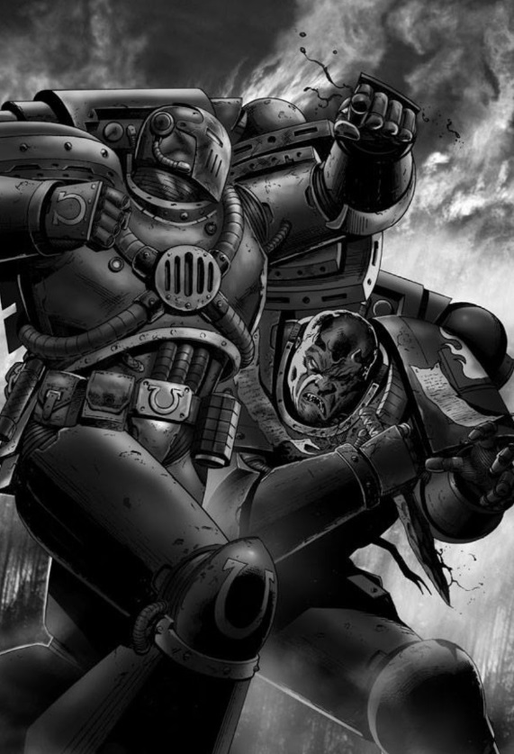 Ultramarine Versus Chaos Space Marine Black &amp; White Art