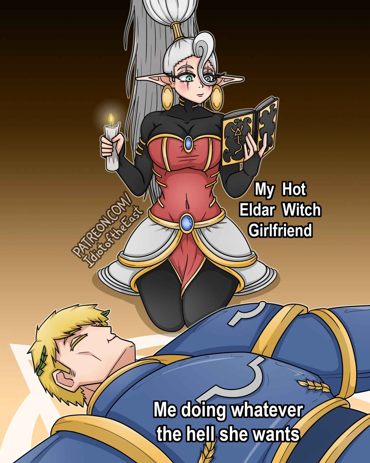 Roboute Guilliman just chillin' with his Cute Eldar Girlfriend