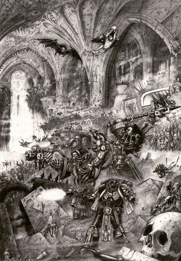 Tech-Priest and Space Marines Oldhammer Art