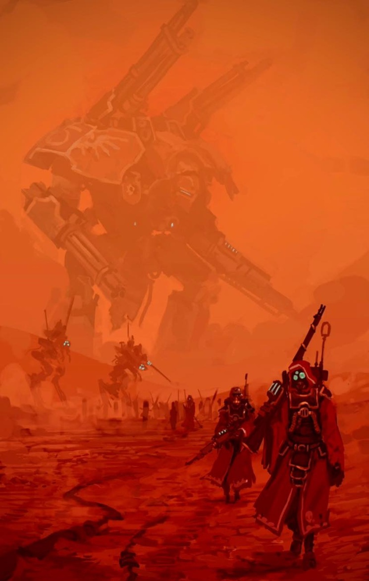 Skitarii March and Titans loom Warhammer Art
