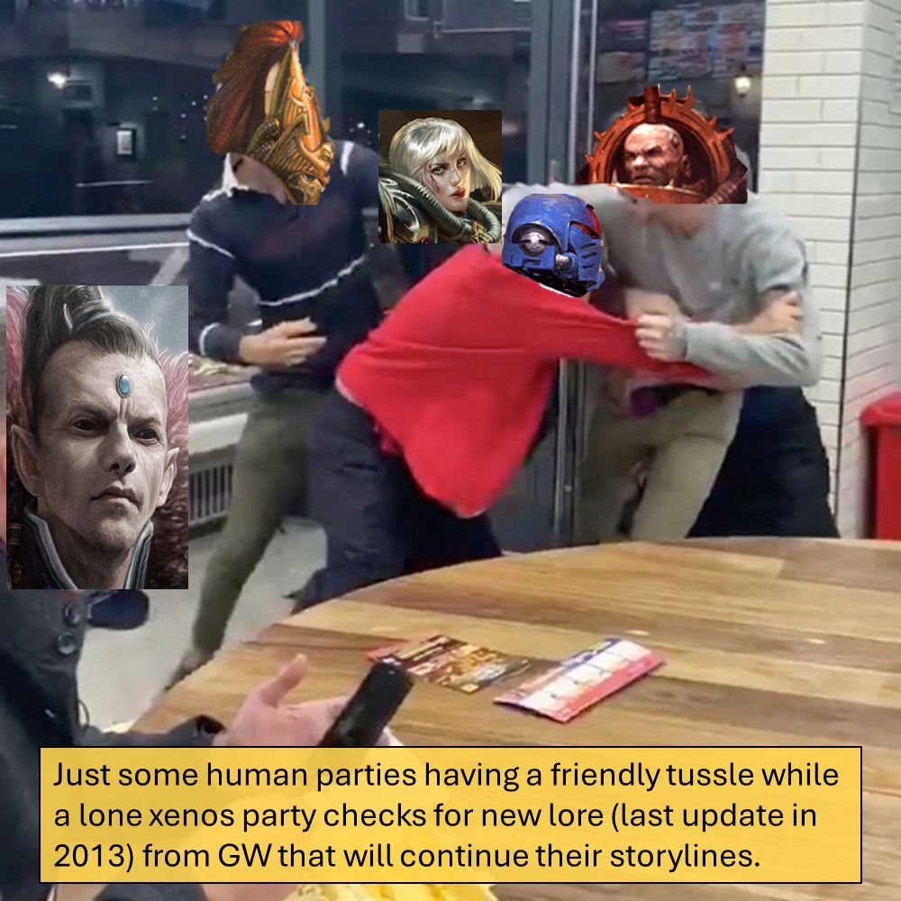 Just some human parties having a friendly tustle while a lone xenos checks for new lore