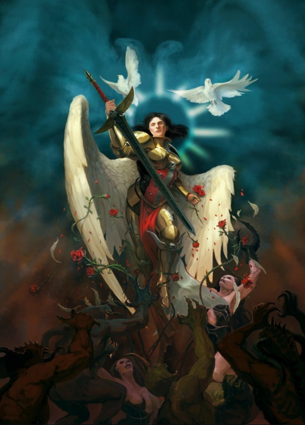 Saint Celestine Battles Over Daemons Artwork