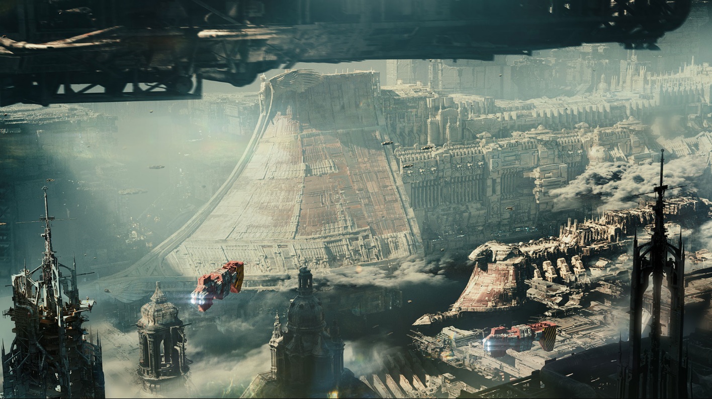 Imperial battleship being resupplied by transport ships Warhammer 40k Art
