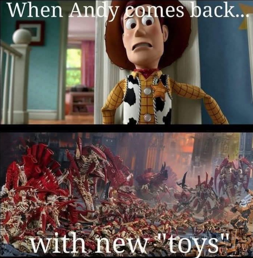When Andy comes back with new toys, Toy Story & Warhammer Meme
