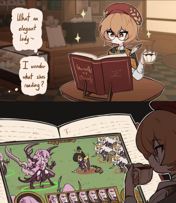 She's been reading the same page for 28 hours. Anime Girl Playing Warhammer Game