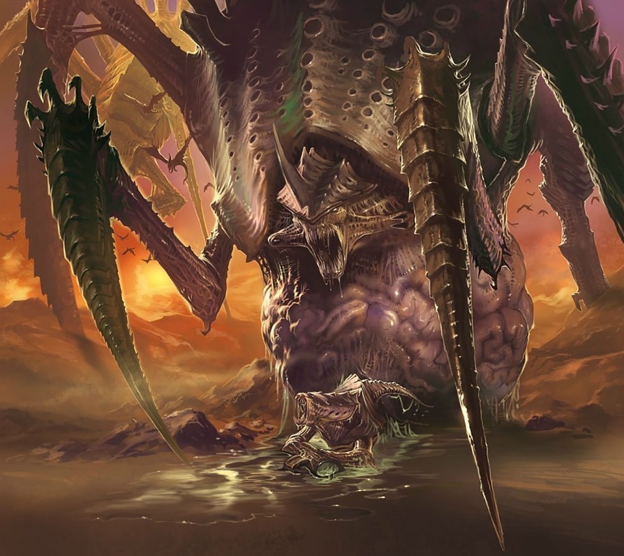 Tervigon, a Massive Tyranid Bioform Spawning a Termagant