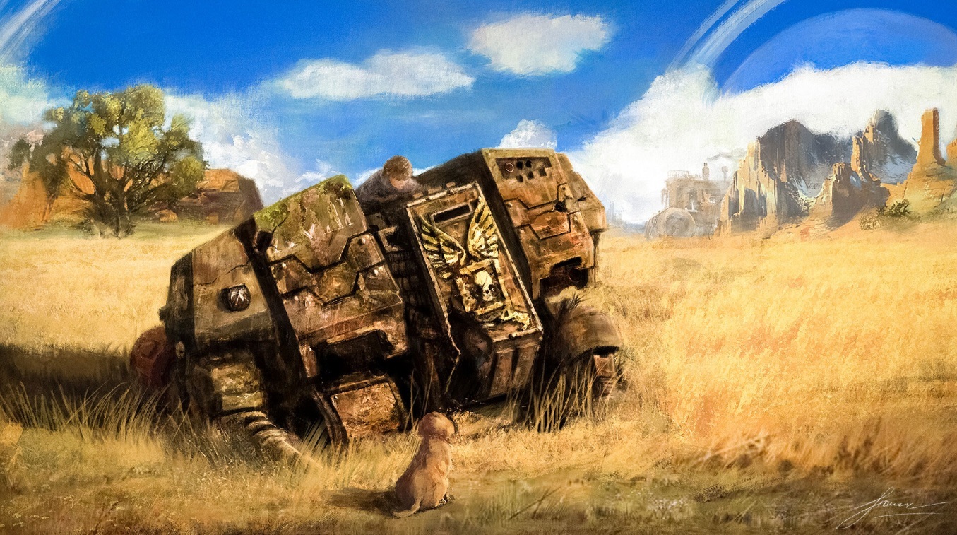 Boy Perched Atop a Fallen Castra Ferrum Pattern Dreadnought