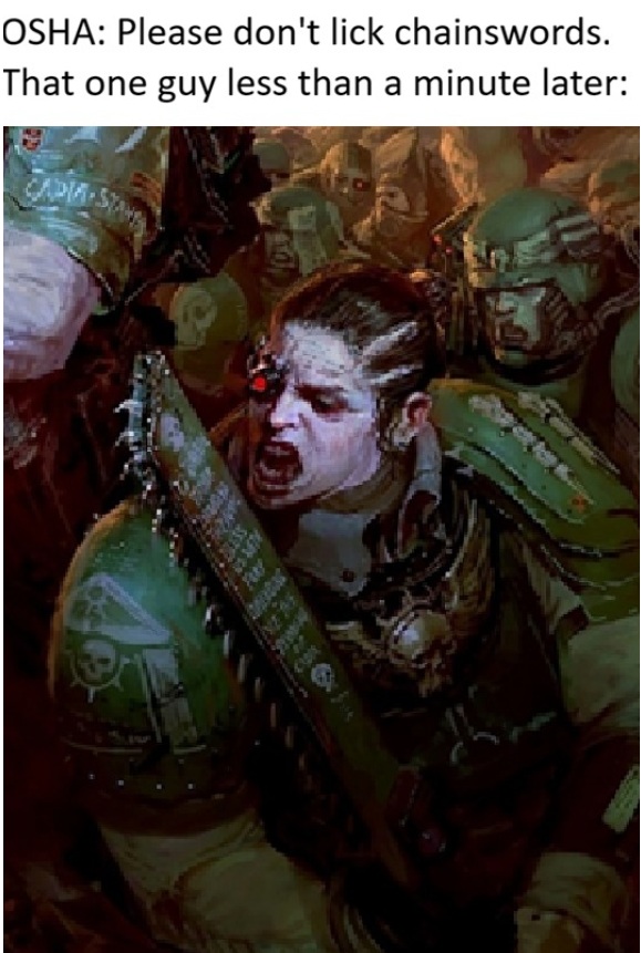 For some ppl, telling them to NOT do that unsafe thing is an invitation to audition for the Jackass crew...Warhammer Meme