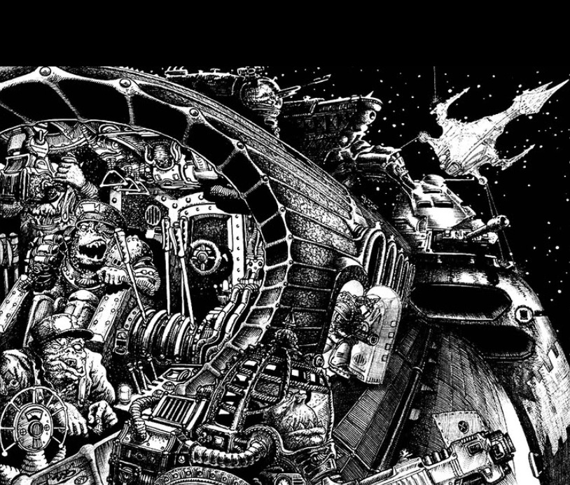 Ork Spaceship and Orks Oldhammer Art
