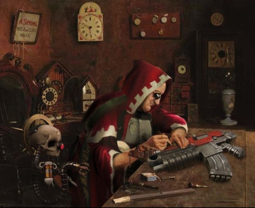 Adeptus Mechanicus Repairing a Bolter Gun Artwork