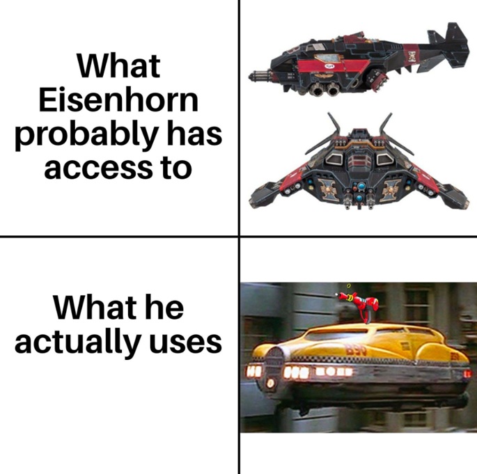 What Eisenhorn probably has access to...Warhammer meme