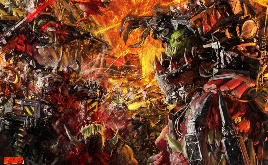 Ork Warboss Throwing a Squig Against Iron Warriors