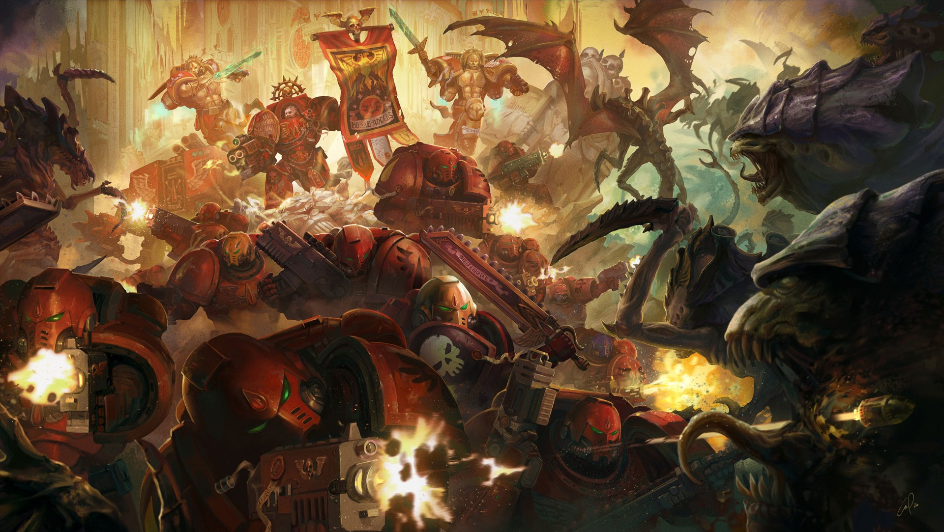 Blood Angels Fiercely Battling Tyranids