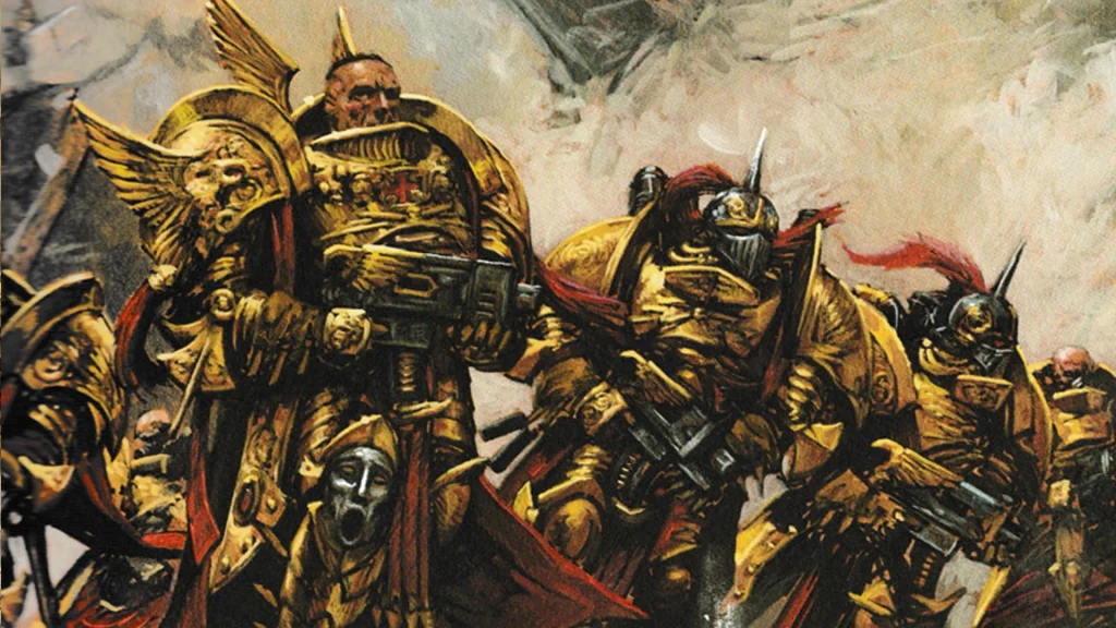 Adeptus Custodes force in battle charging Oldhammer