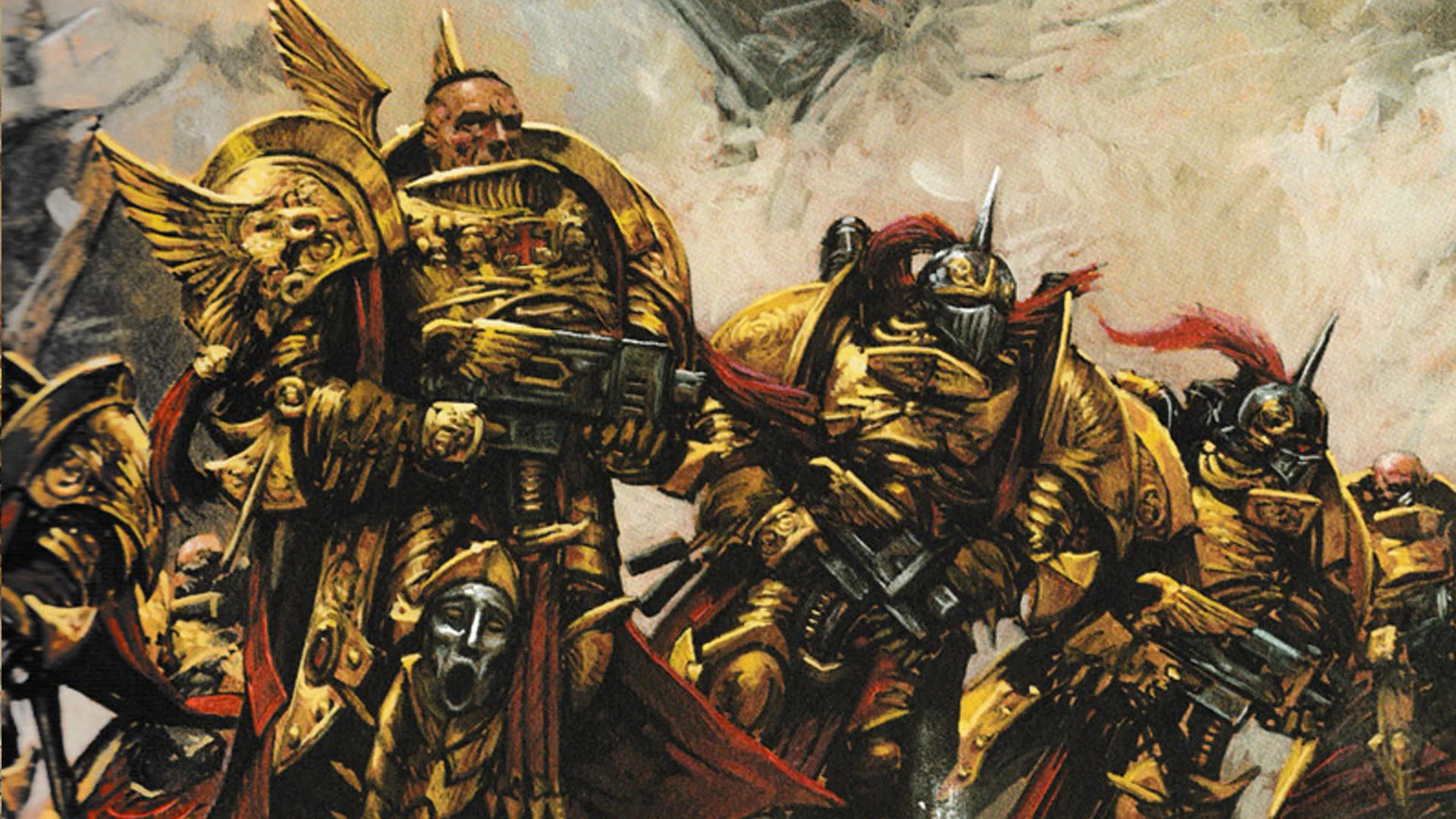 Adeptus Custodes force in battle charging Oldhammer