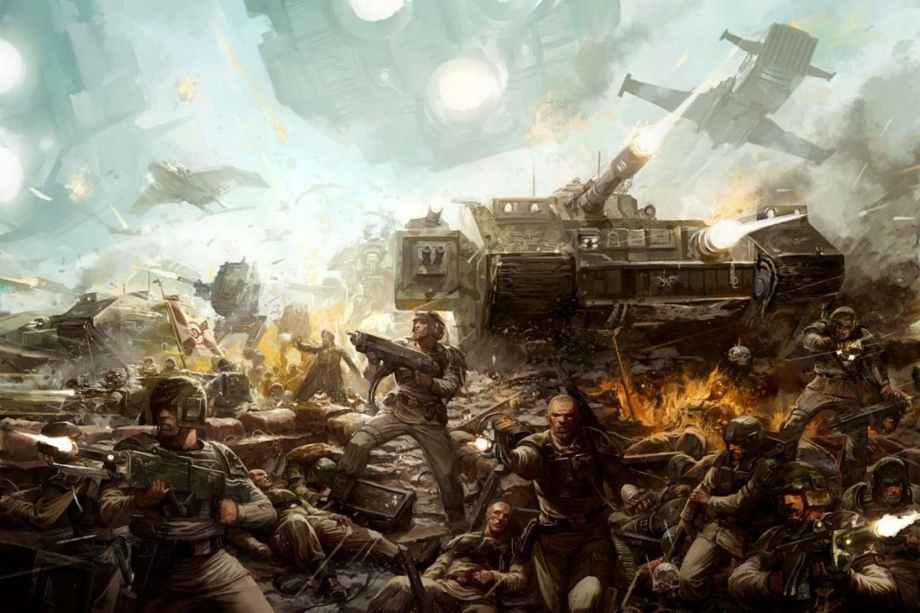 Cadian Shock Troopers Fighting With Shadowsword Tanks, Planes and Ships