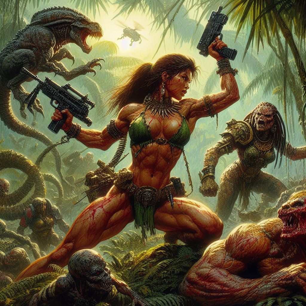 Catachan Jungle Fighter Woman with Huge Muscles Artwork