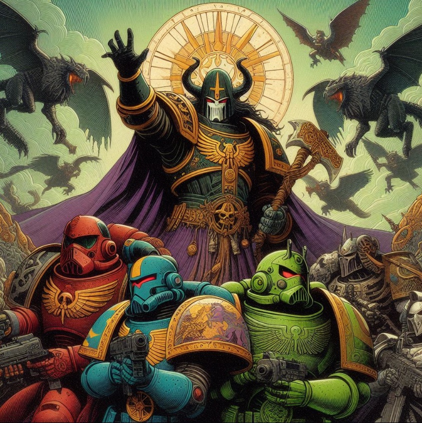 Chaos Lord, Chaos Space Marines and Space Marines Colourful Picture