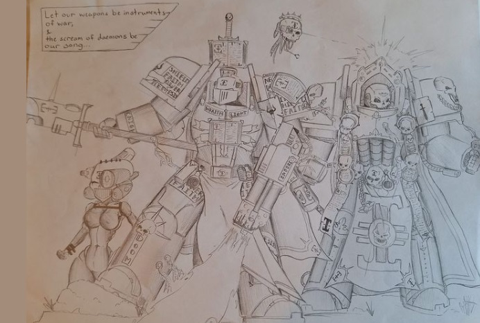 Grey Knights Space Marines Terminators and Chaplain Sketch