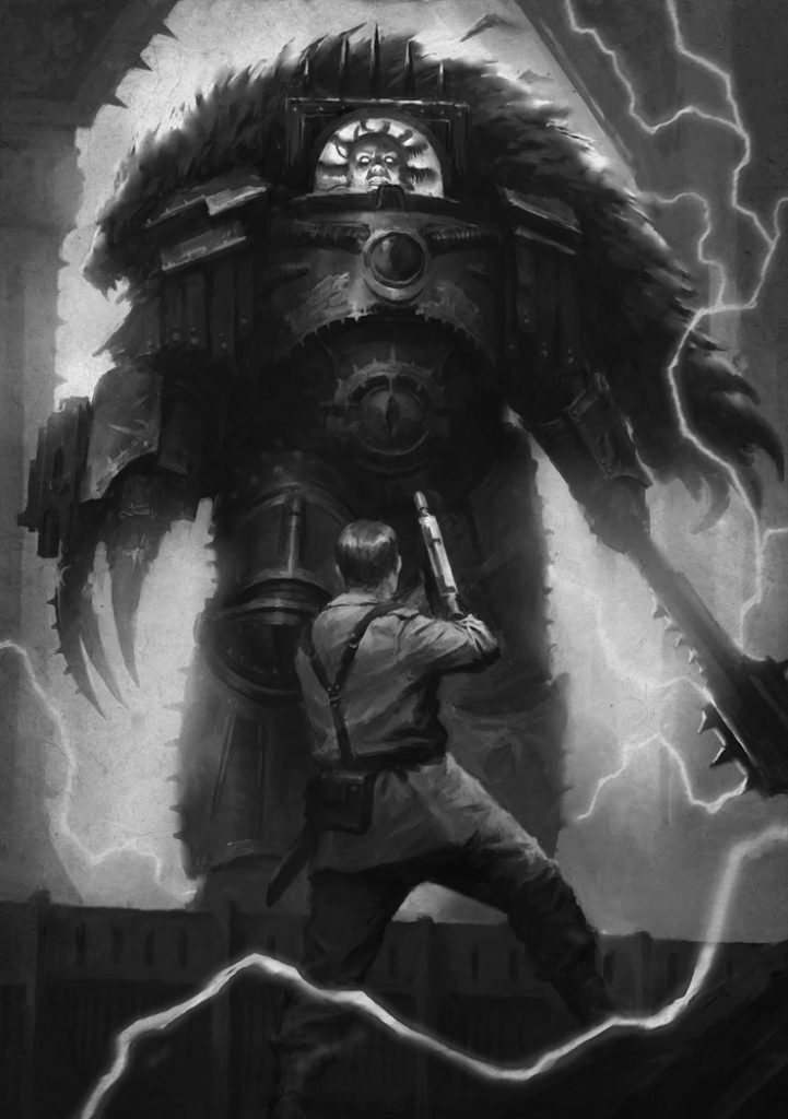 Horus Lupercal Primarch Chaos God Champion vs Imperial Guardsman Ollanius Puis Siege of Terra Book Art