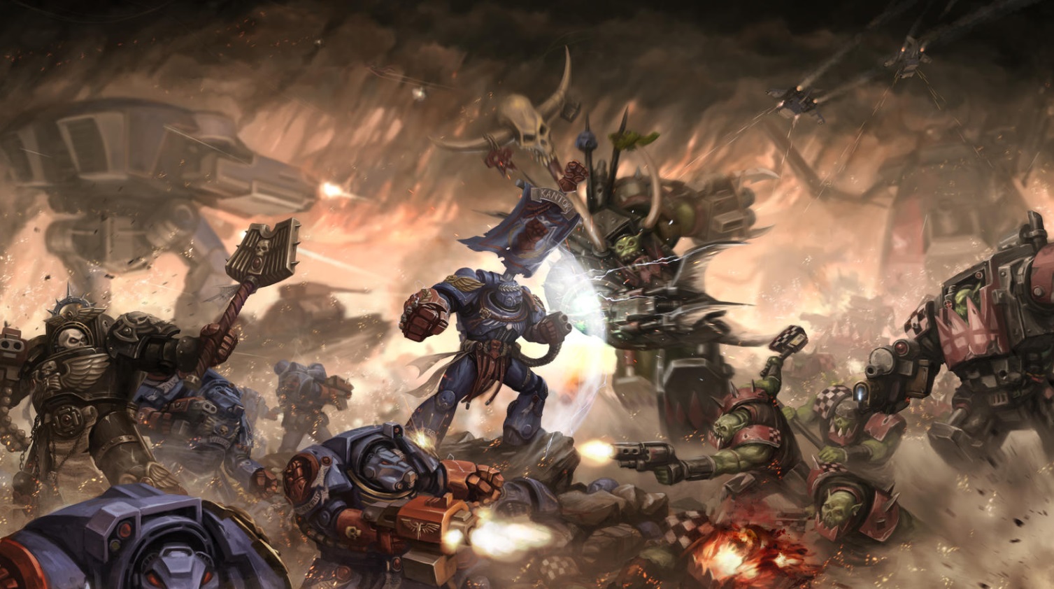 Pedro Kantor Space Marine Fighting against Ork Warbosses