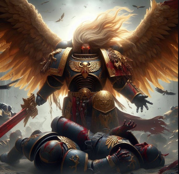 Primarch Sanguinius Slaying Chaos Space Marines