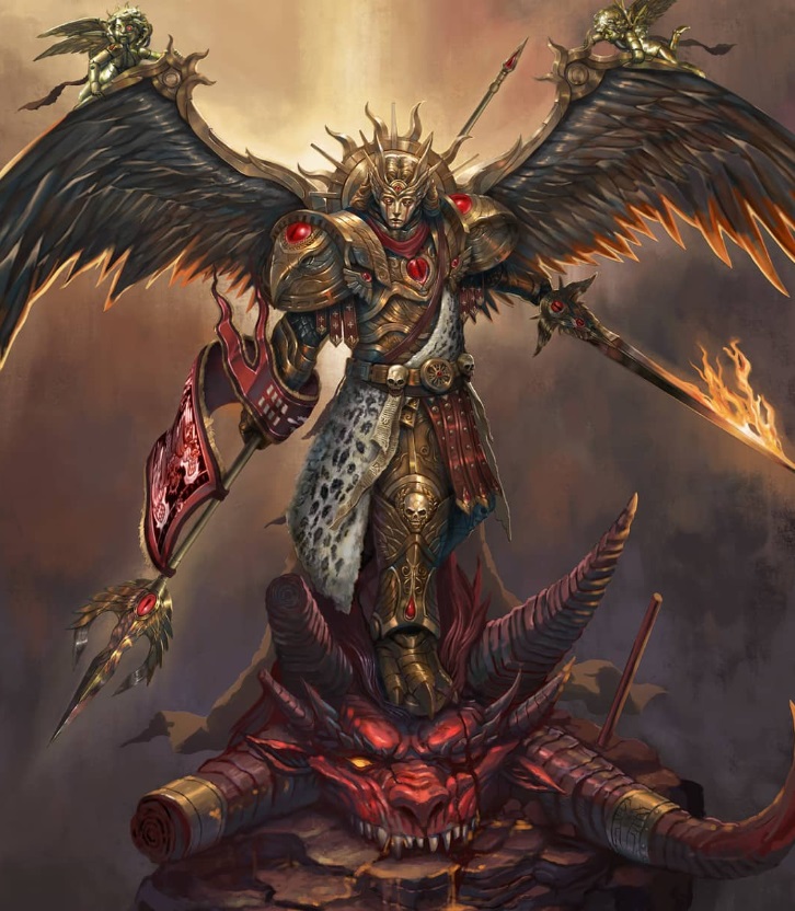 Sanguinius Stands Victorious on Top of a Vanquished Bloodthirster Artwork