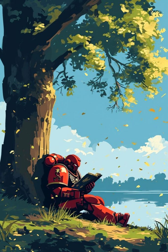 Blood Angel Reading a Book Under a Tree