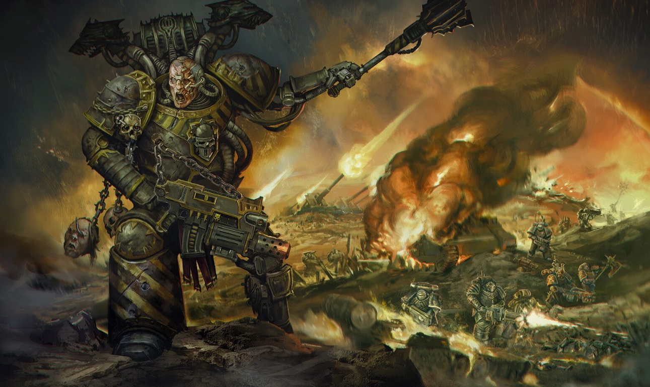 Warsmith of the Iron Warriors Unleashing His Fire Power