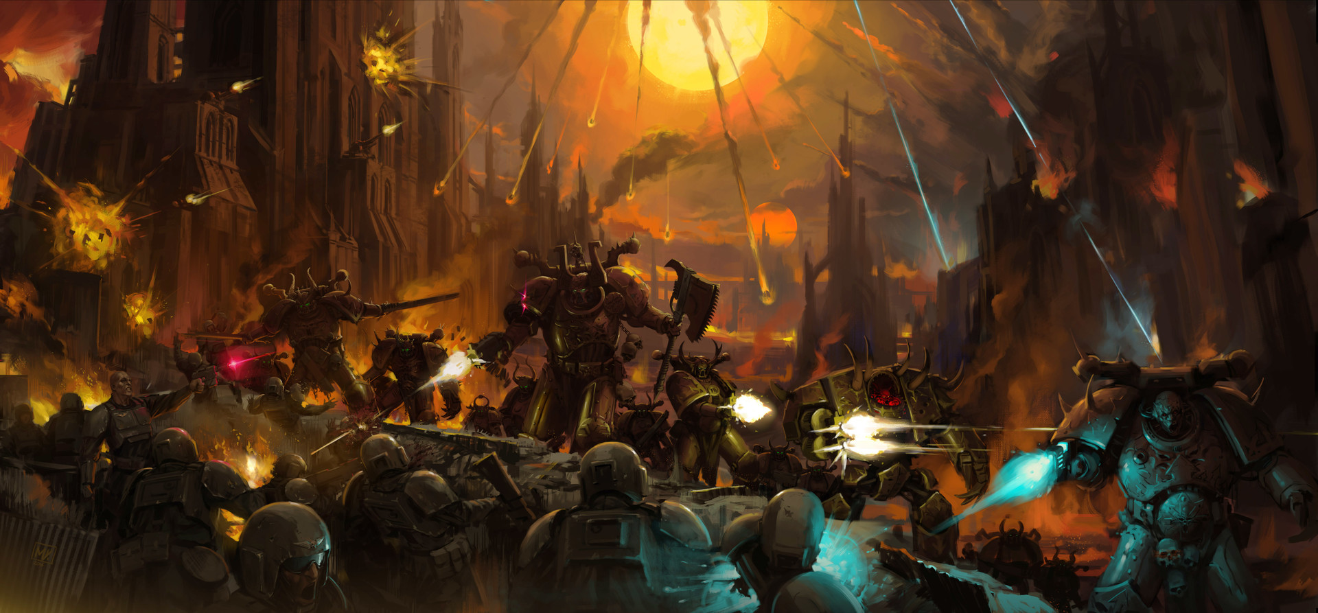 Chaos Space Marines Versus Imperial Guardsmen Art