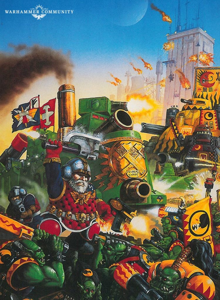 Squats, Leagues of Votann Versus Orks and Their War Machines Oldhammer Art