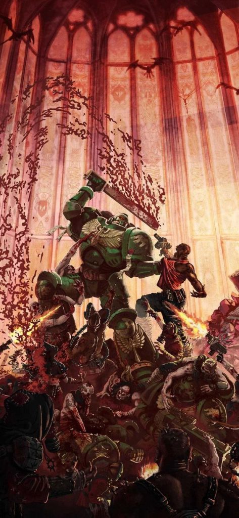 Space Marine Doom Guy Slashing Chaos Cults