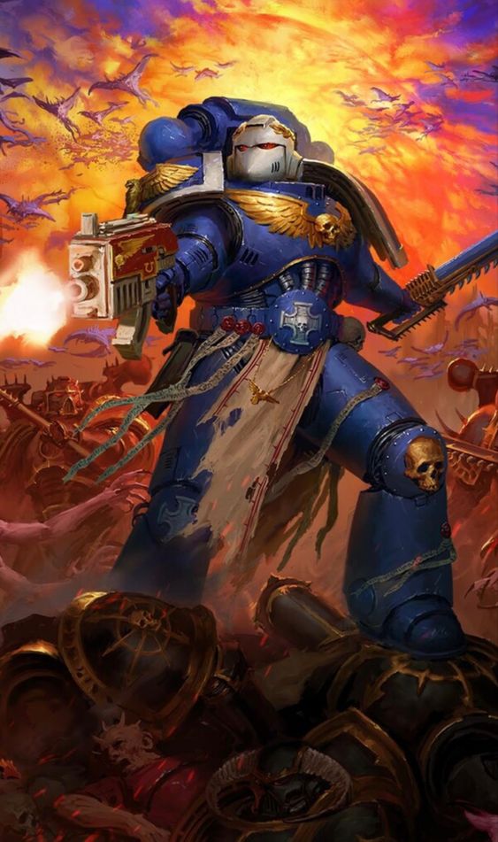 Ultramarine Space Marine Shooting a Bolt Pistol