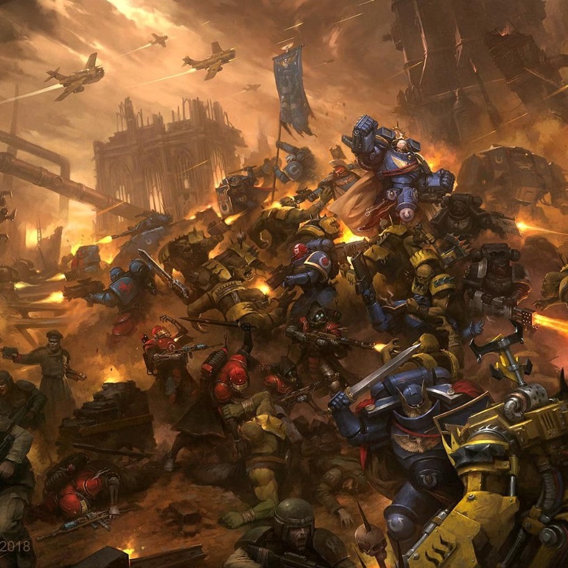 War Between Ultramarines, Blood Angels, Imperial Guards and Orks Art