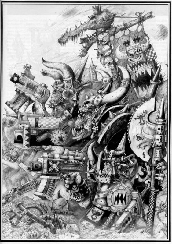 Oldhammer Orks in Black & White Art