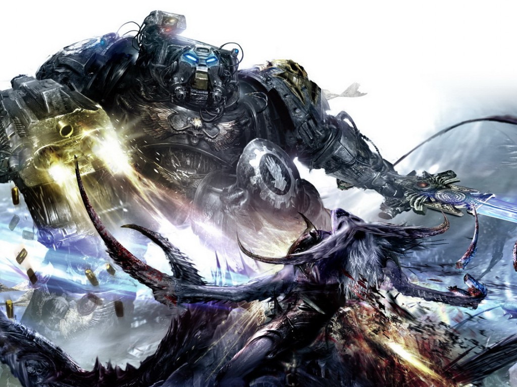 Space Marine Terminator vs Slaanesh Daemonette Art