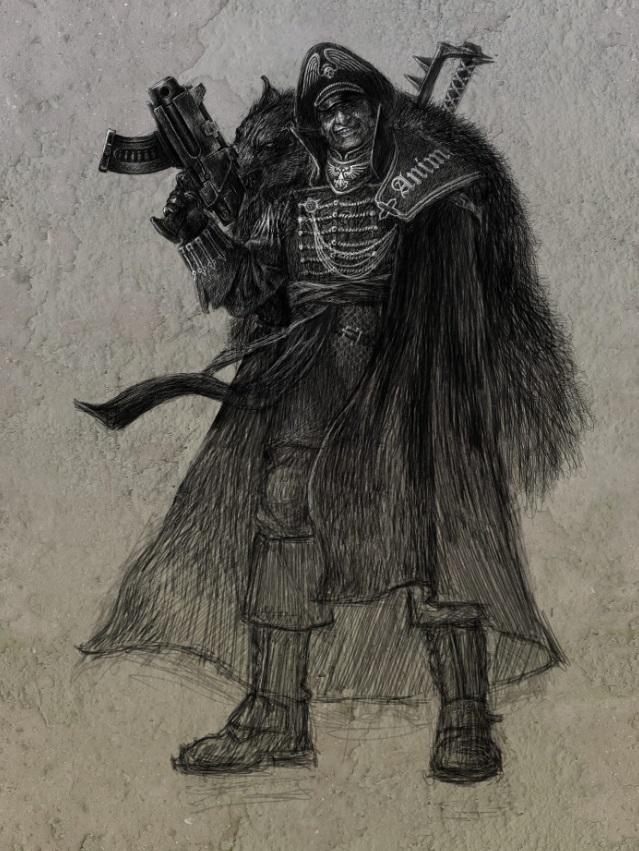 Warhammer 40K Commissar in Fur-Lined Greatcoat Sketch