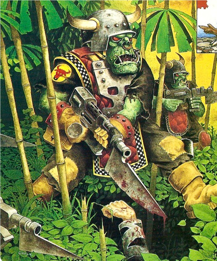 Fierce Ork Warriors in Jungle Combat Oldhammer