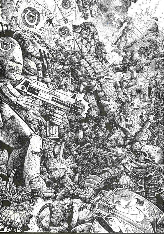 Ultramarines vs Orks: Classic Oldhammer Battle Art