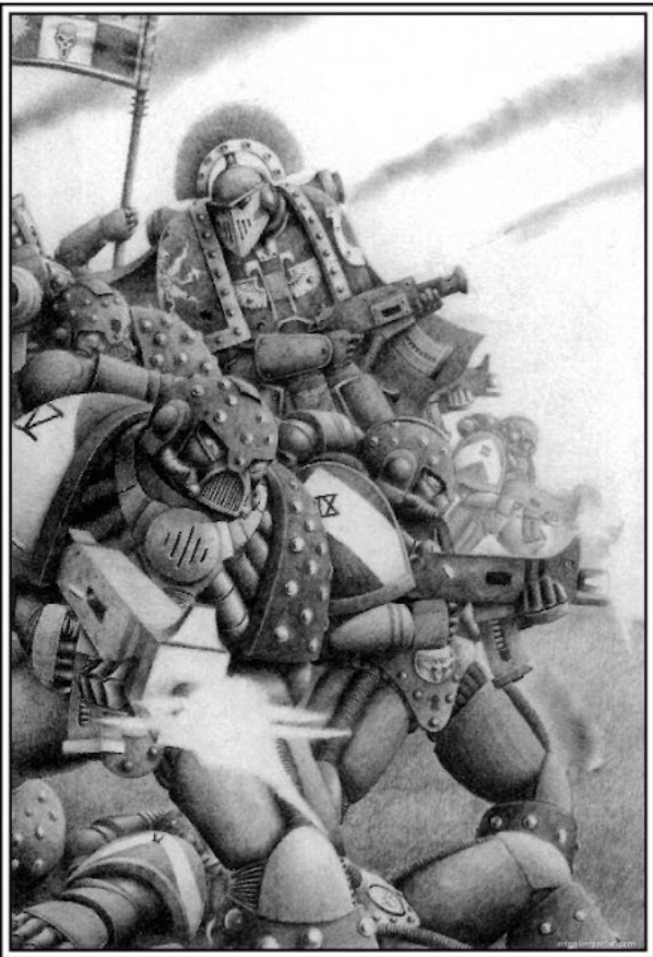 Oldhammer Art: Space Marines Charging into Battle