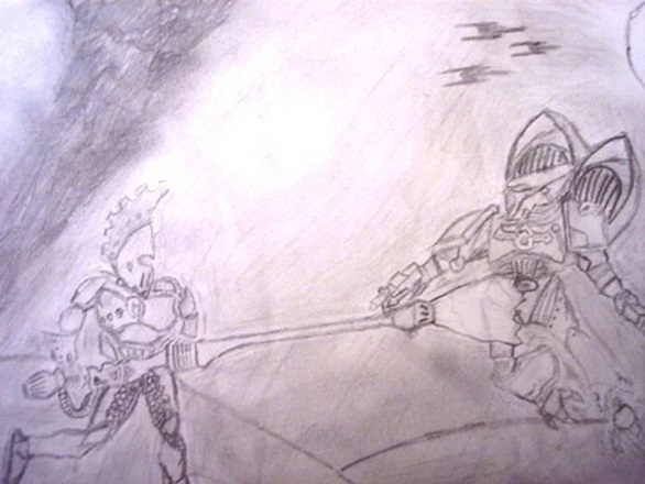 Eldar Fire Dragons Versus Chaos Raptor Chaos Space Marine Sketch