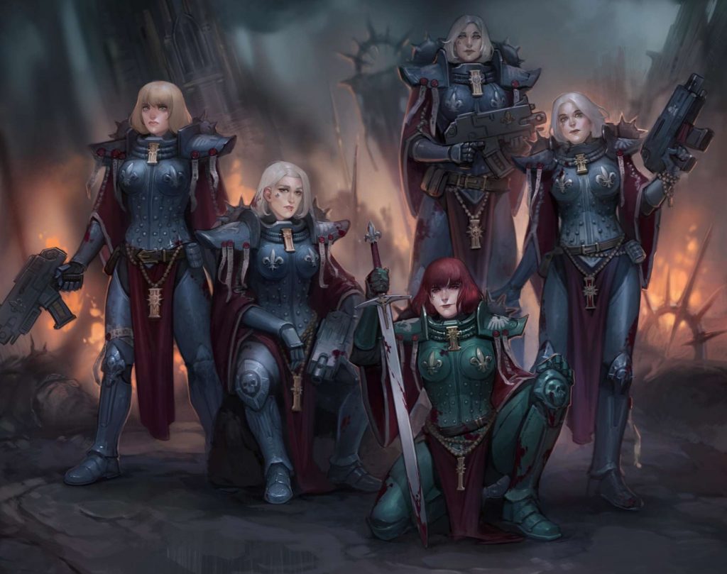 Battle Sisters Celebrating Victory in Warhammer 40k Artwork