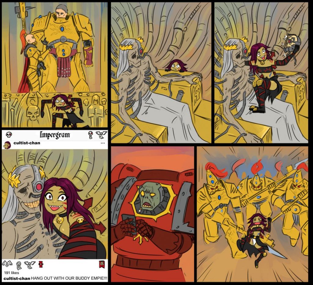 Adeptus Custodes, Emperor of Mankind and Chaos Cultist Cartoon