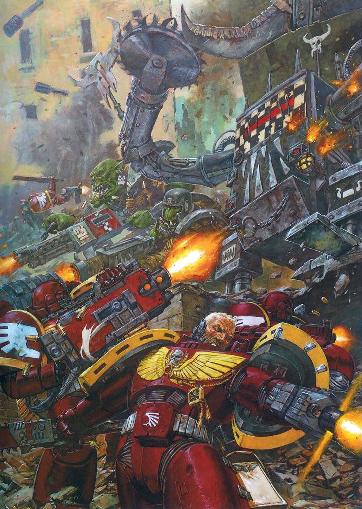 Blood Angels Space Marines Engaged in Combat with Orks Oldhammer