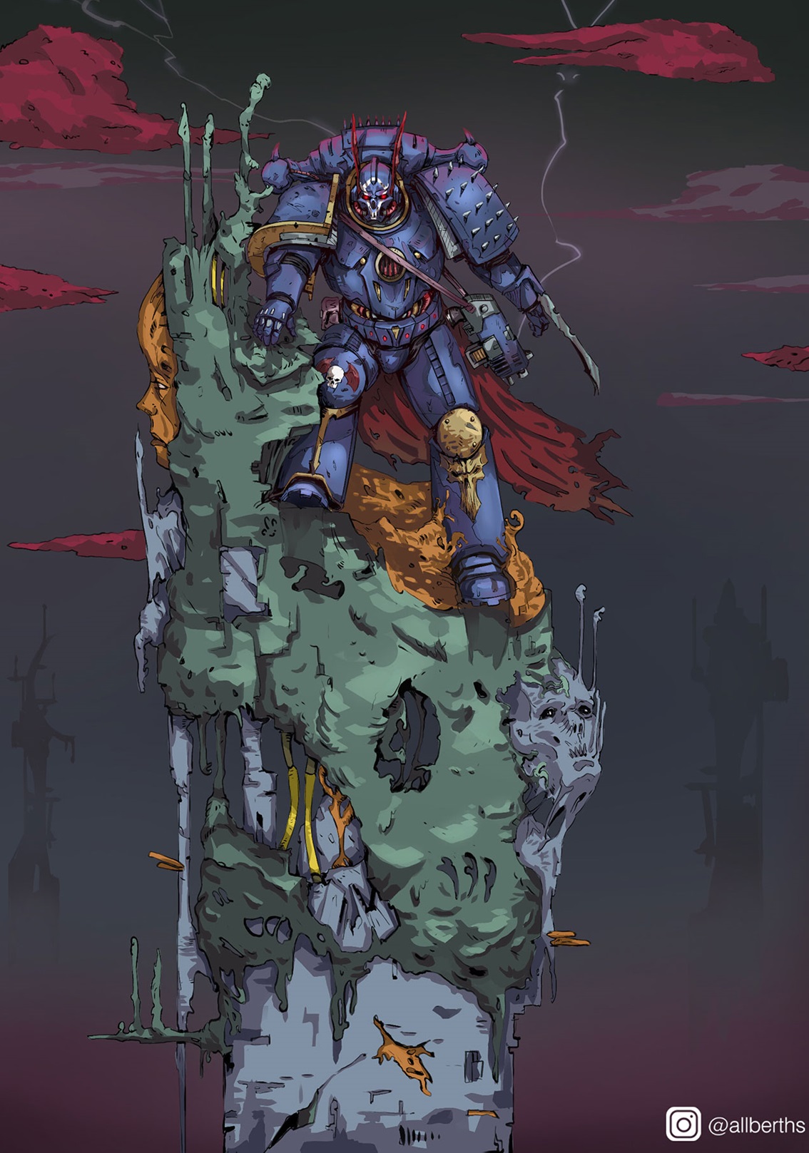 Night Lords Chaos Marine Standing Over Corrupted Ruins