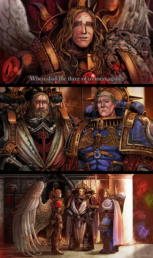 A Gathering of Primarchs: Sanguinius, Guilliman, and Lion El’Jonson Cartoon