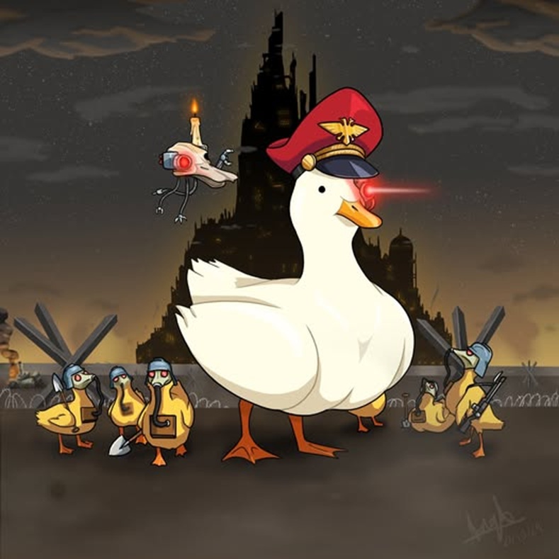 Commissar Quakers Leading the Duck Korps of Krieg Funny Cartoon