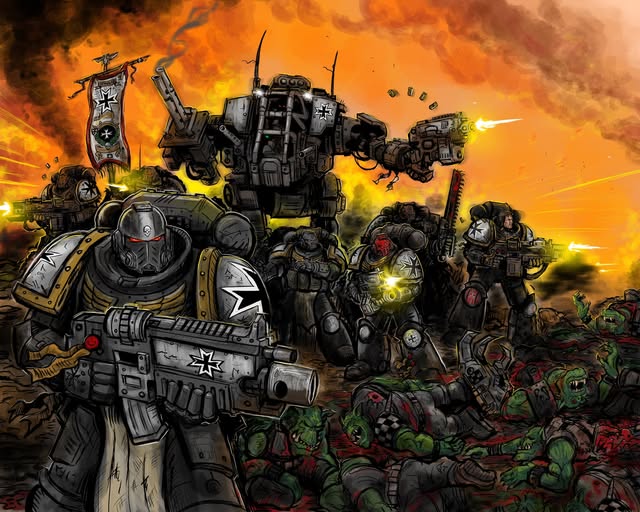 Black Templars and Dreadnought Warhammer Art