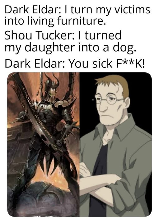 Even the Dark Eldar see that as cruel and disgusting heresy. A Warhammer Meme