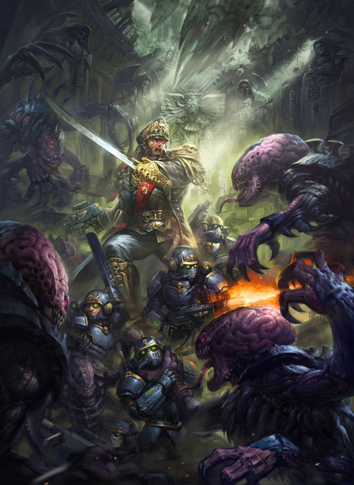 Commissar and Kasrkin Imperial Guards Versus Genestealers